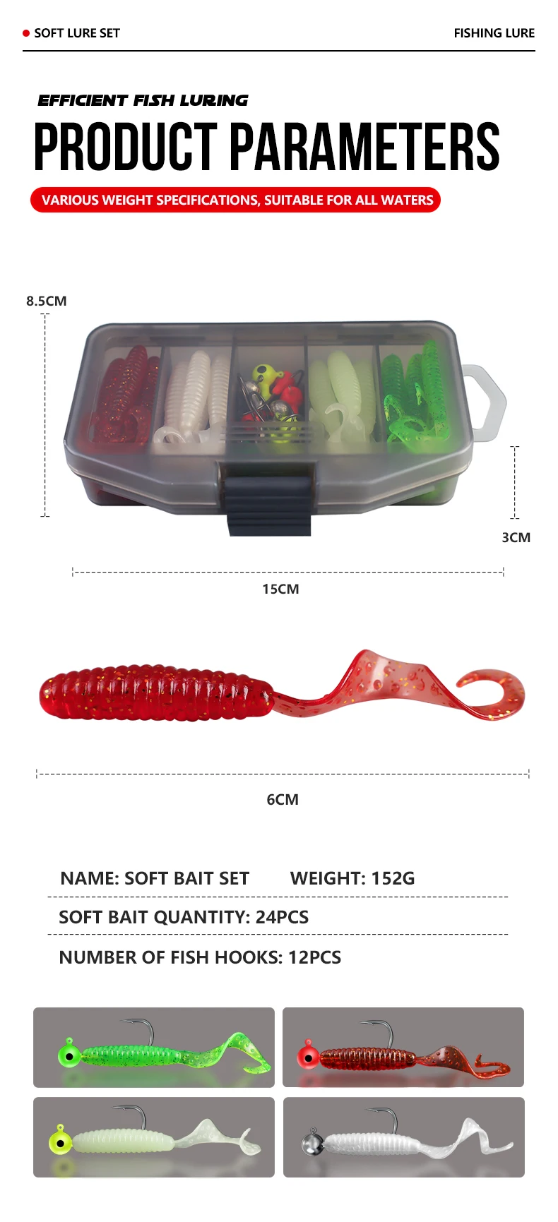 Plomada de cabeza y anzuelo incluidos en el kit
