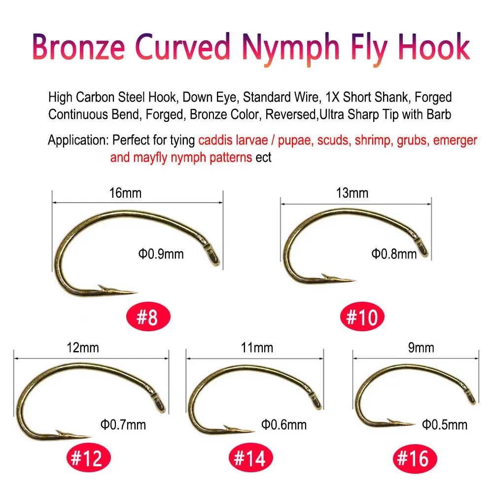 Bimoo Anzuelo Ninfa bronce curvado para trucha - imagen 4