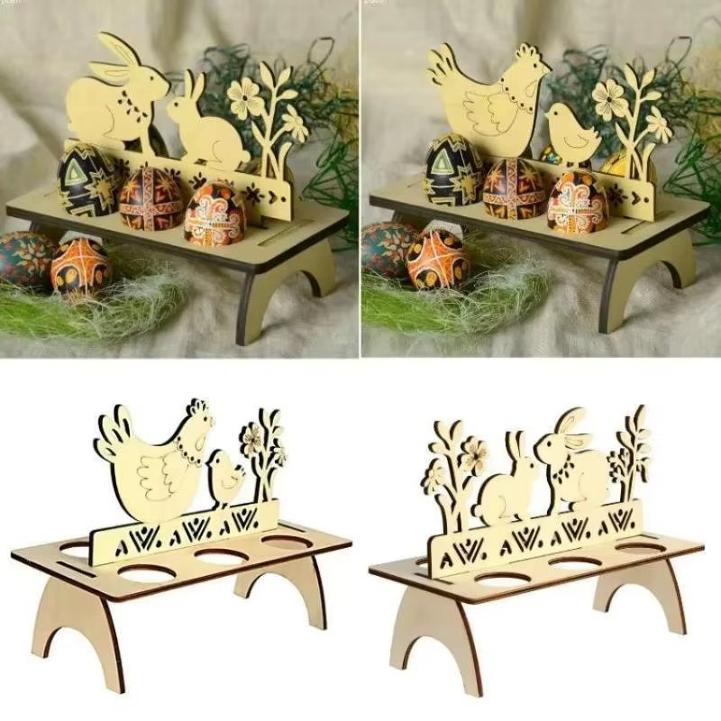 Soporte Madera Huevos Pascua con Forma de Conejo y Pollito – Decoración Mesa - imagen 4