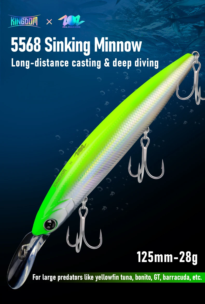 Señuelo KINGDOM Sinking Minnow 125mm perfil lateral