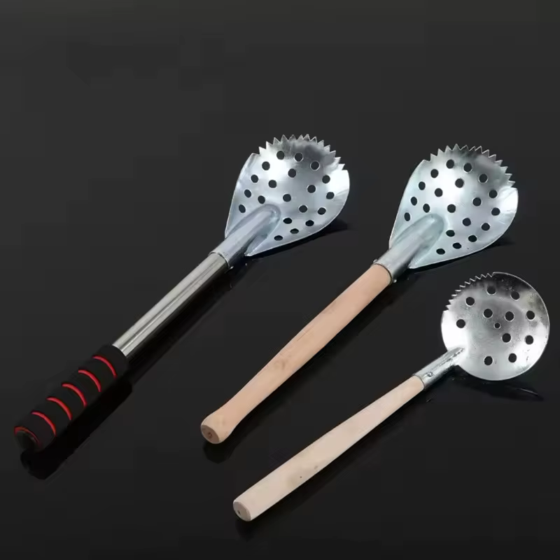 Cuchara para pesca en hielo de acero inoxidable con mango de madera - imagen 5