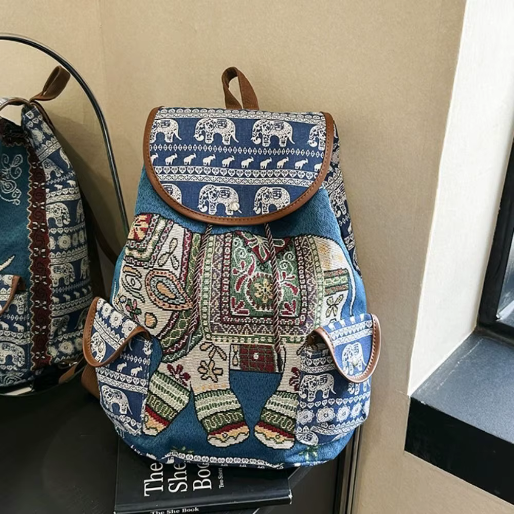 Detalle del estampado étnico de la mochila