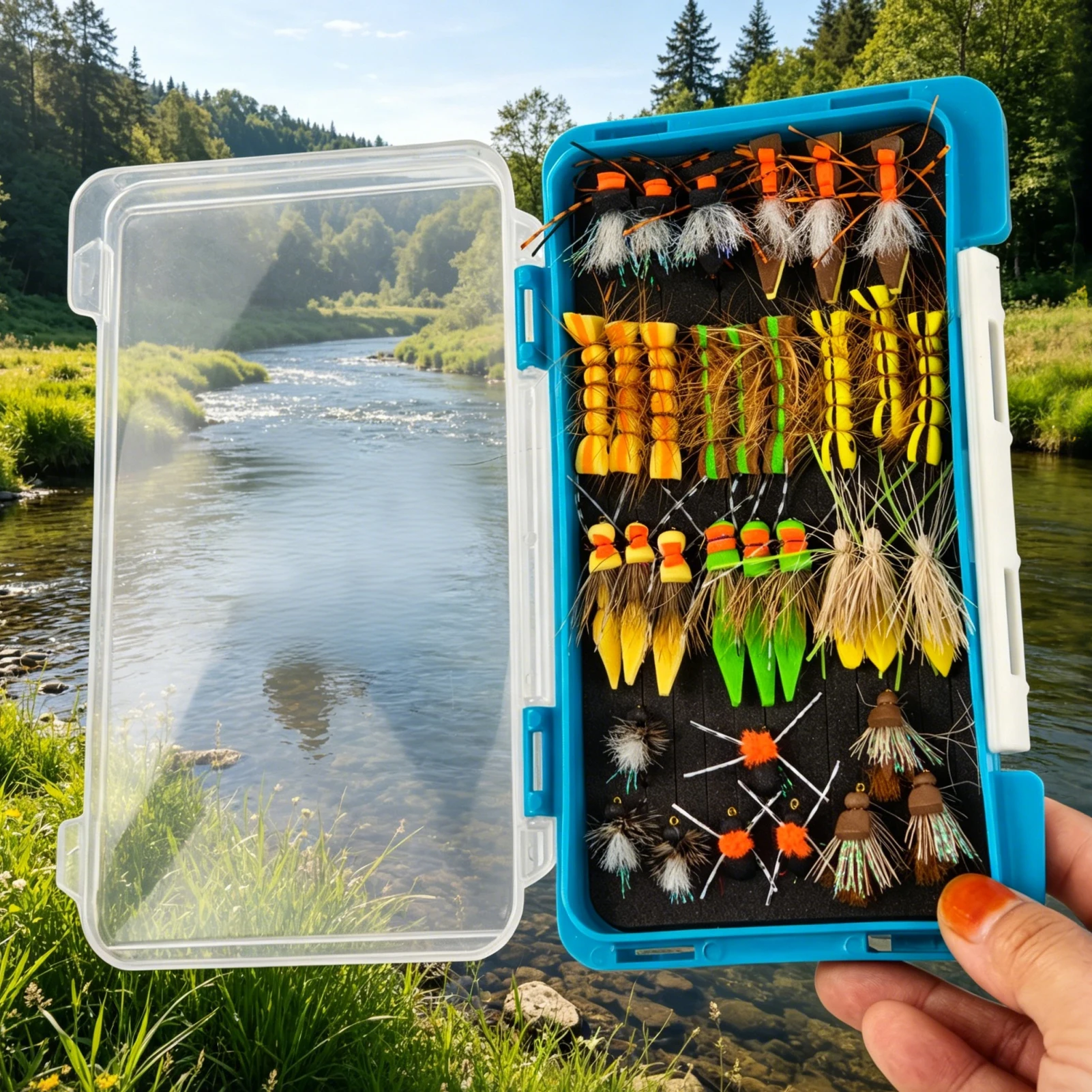 FREE FISHER Moscas de espuma de superficie para trucha, con caja