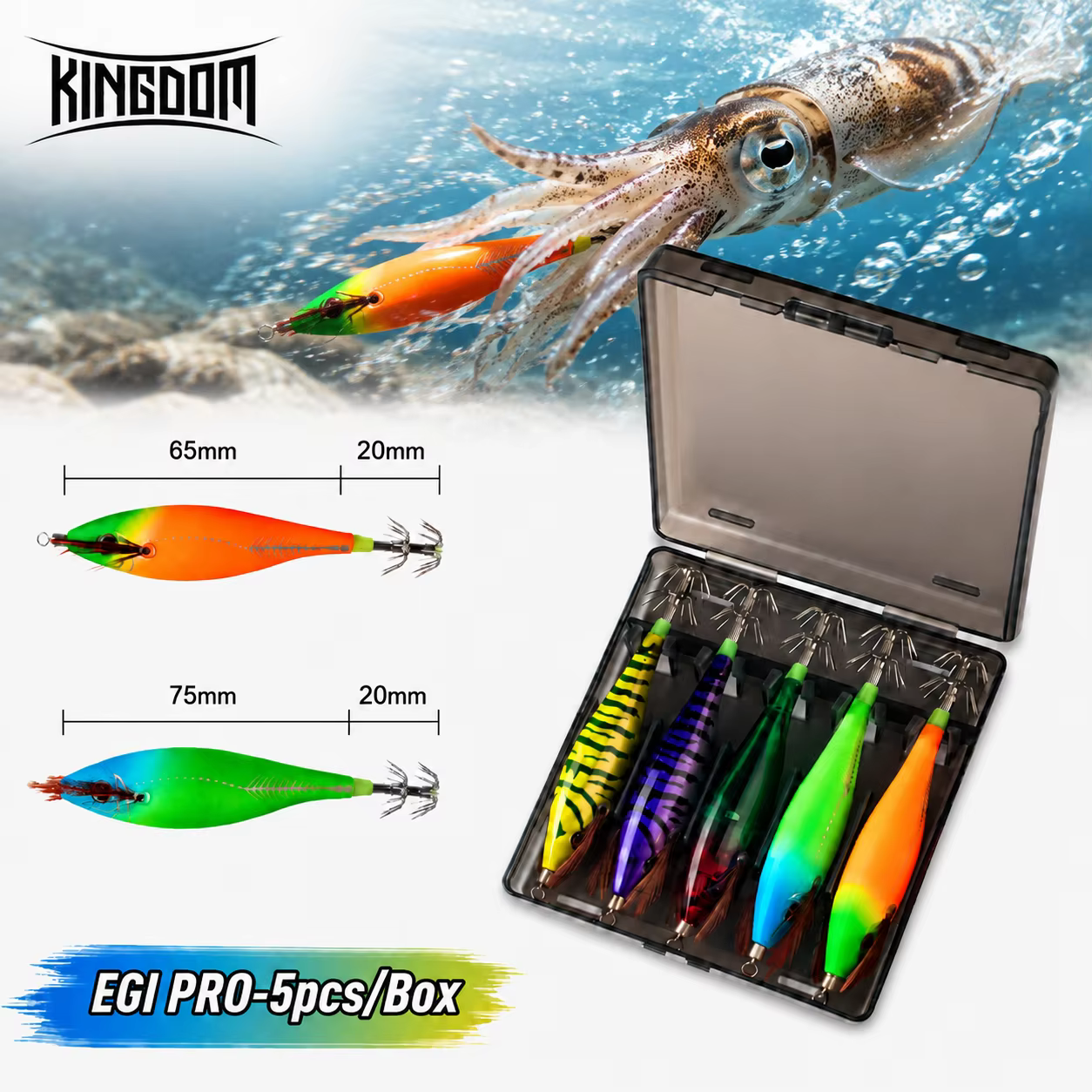 KINGDOM Egi Pro – Set de 5 Señuelos para Pesca de Calamar - imagen 4