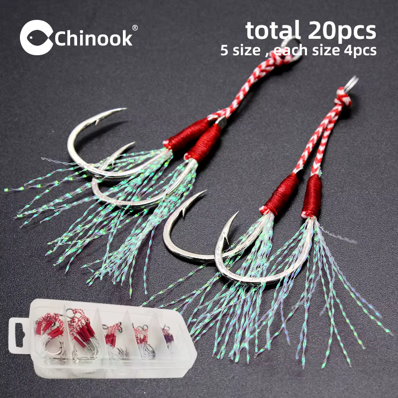 Chinook jigging lento: gancho de asistencia trenzado con pluma - imagen 3