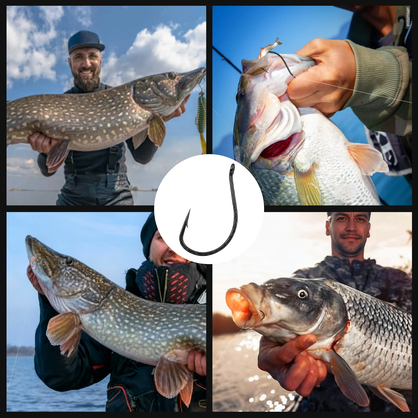 FishTrip Anzuelos Wacky de acero alto carbono para lubina con púas - imagen 5