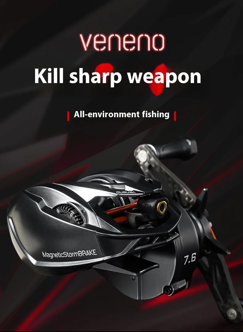 Carrete baitcasting Jiyu Poison 7.6:1 de aspecto ligero