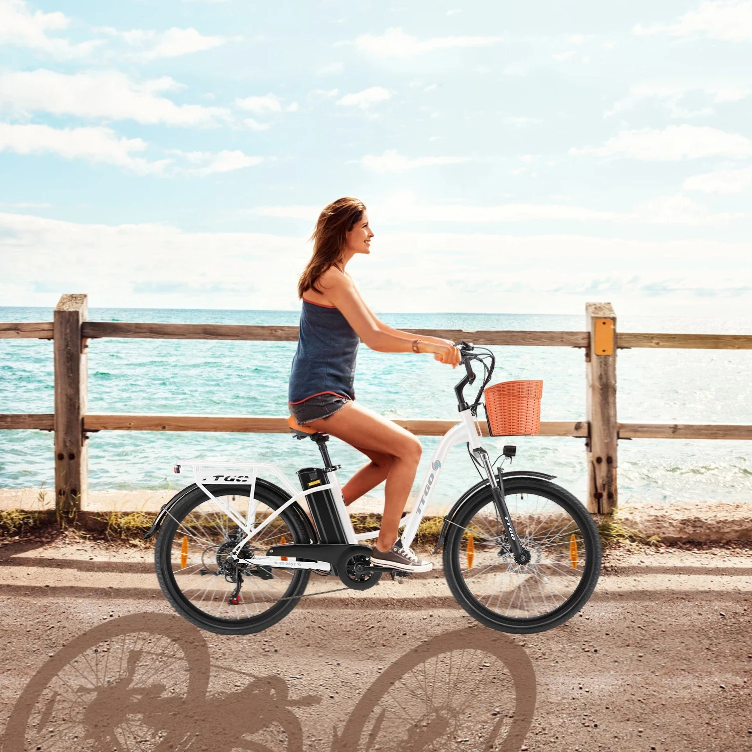 Bicicleta eléctrica urbana retro con ruedas de 26 pulgadas