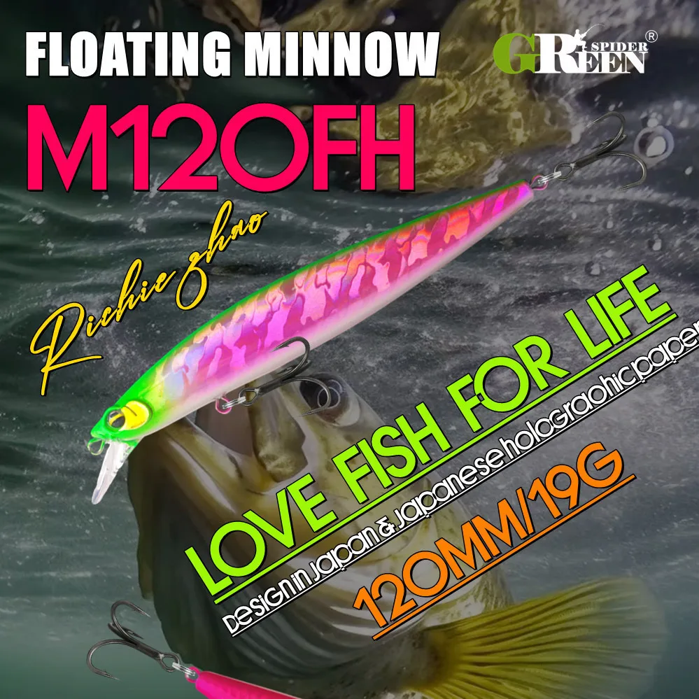 GREENSPIDER Wobbler flotante 120mm – Crankbait duro para black bass - imagen 5