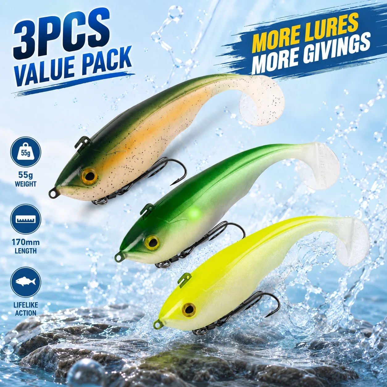 Kingdom Swimbait Wobbler lubina de PVC con cola en T y doble anzuelo - imagen 2