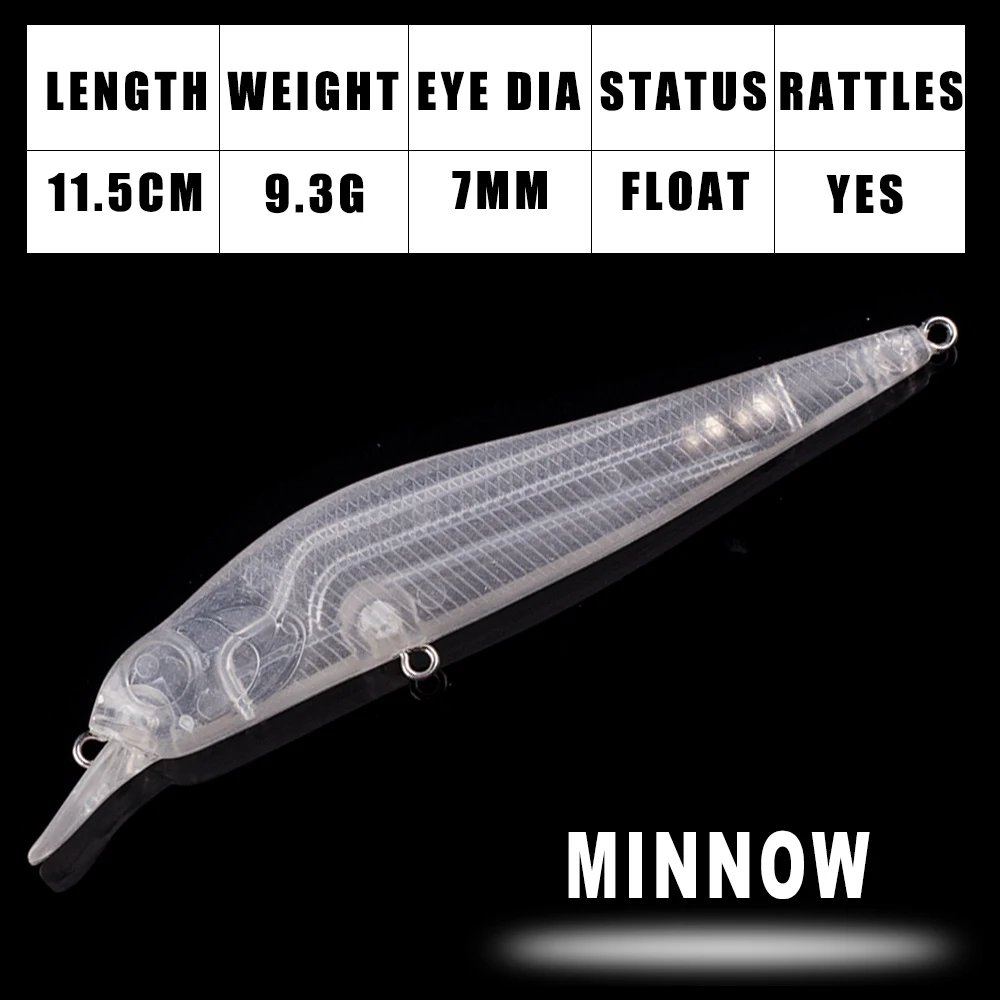 Detalle del cuerpo tipo minnow y acabado sin pintar