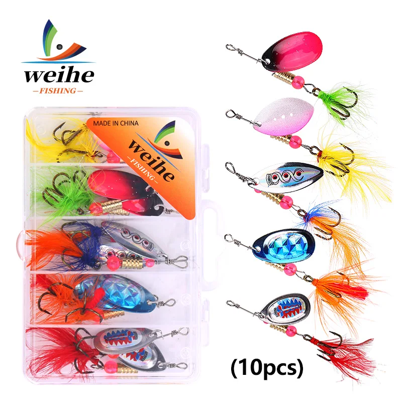 Juego de 10 señuelos de pesca WEIHE con plumas