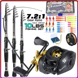 Sougayilang Combo Caña Telescópica de Carbono + Carrete Baitcasting