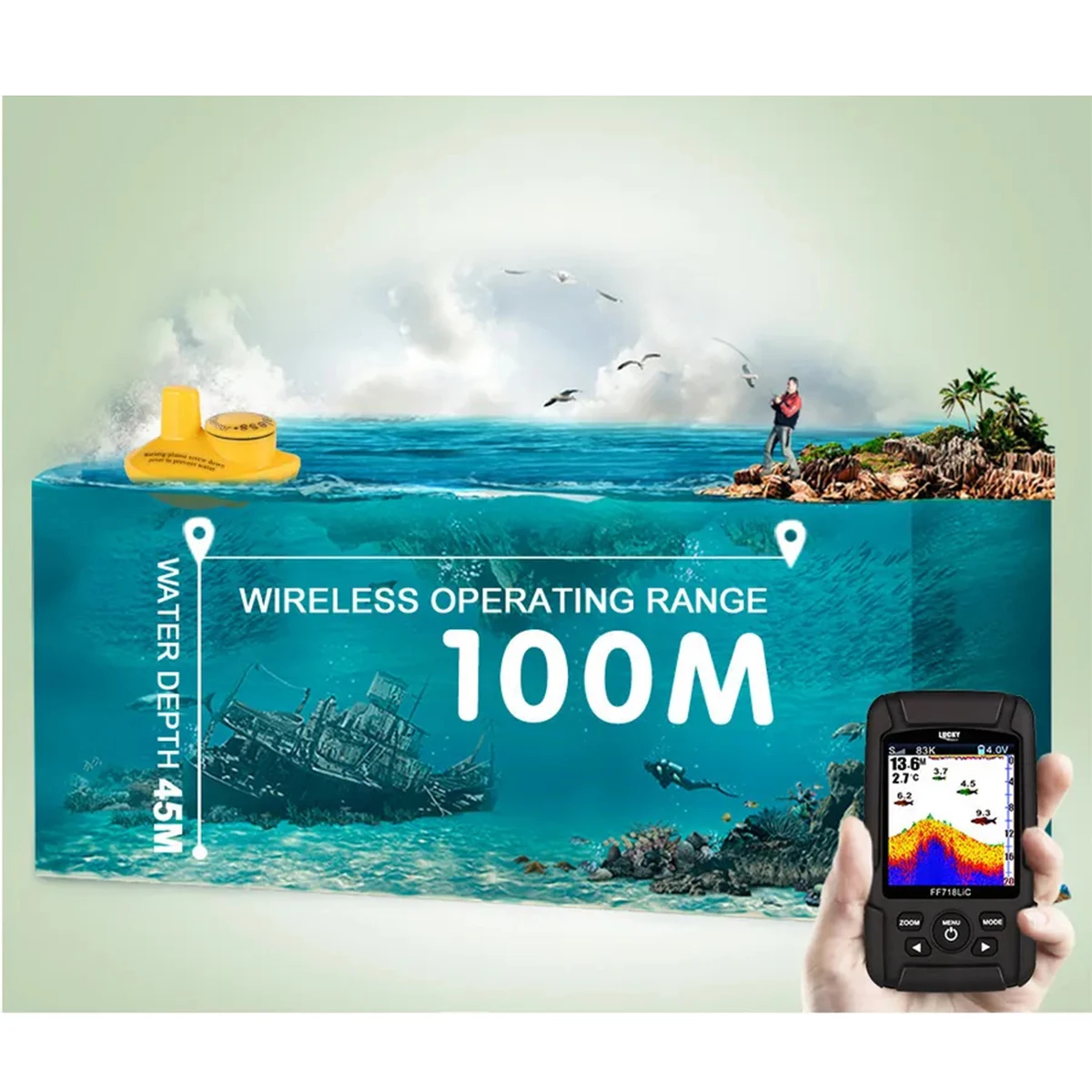 LUCKY FF718LIC buscador de peces portátil con sonar y alarma - imagen 4