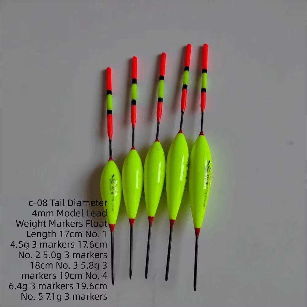 Vista completa del pack de 5 flotadores de pesca