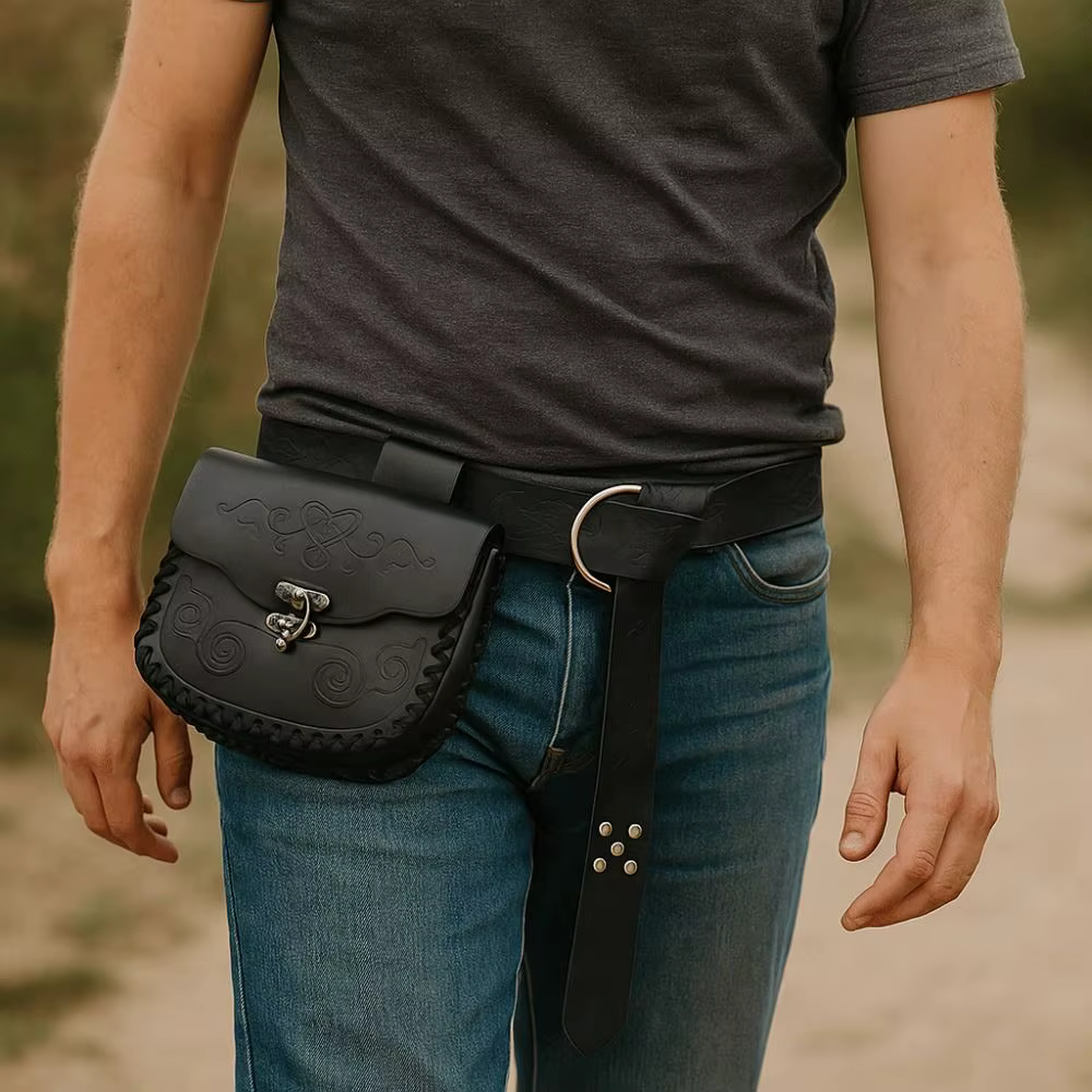 Bolsa medieval marrón para cinturón y vestuario de fantasía