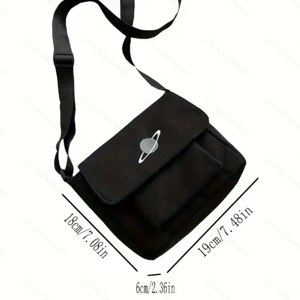 Bolso de hombro de lona vintage negro/blanco para estudiantes - imagen 4