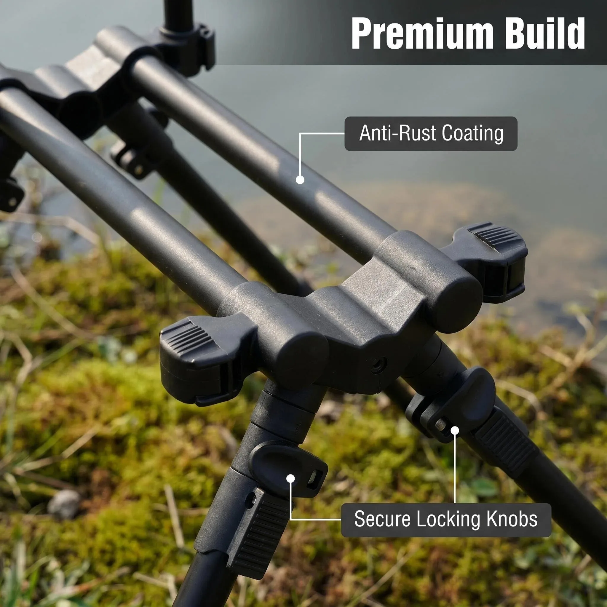 Soporte trípode aluminio plegable para cañas de carpa - imagen 3