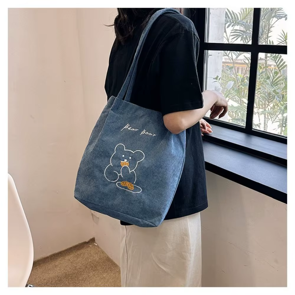 Bolso de Pana para Mujer con Cremallera de Osito – Gran Capacidad - imagen 3