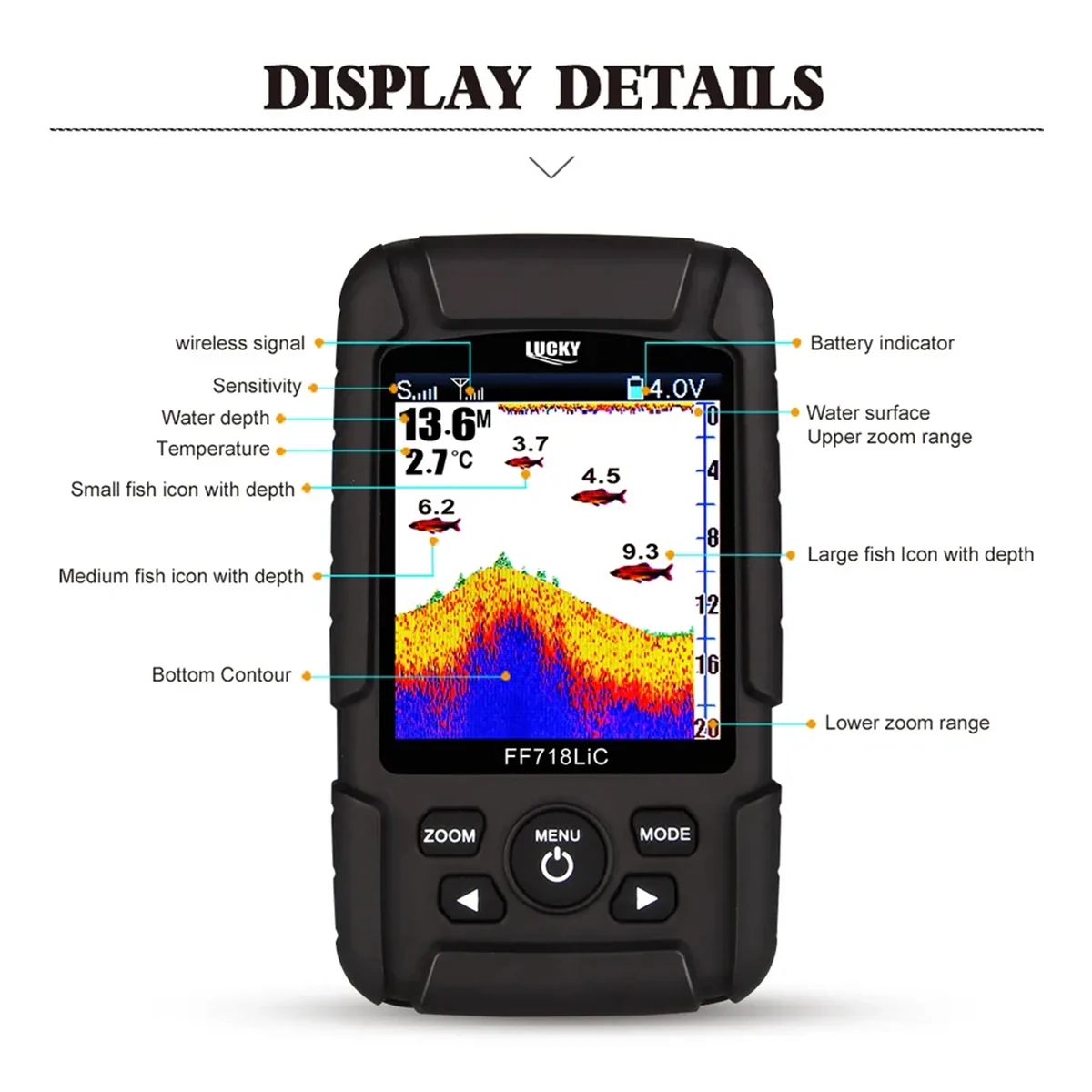 LUCKY FF718LIC buscador de peces portátil con sonar y alarma - imagen 2