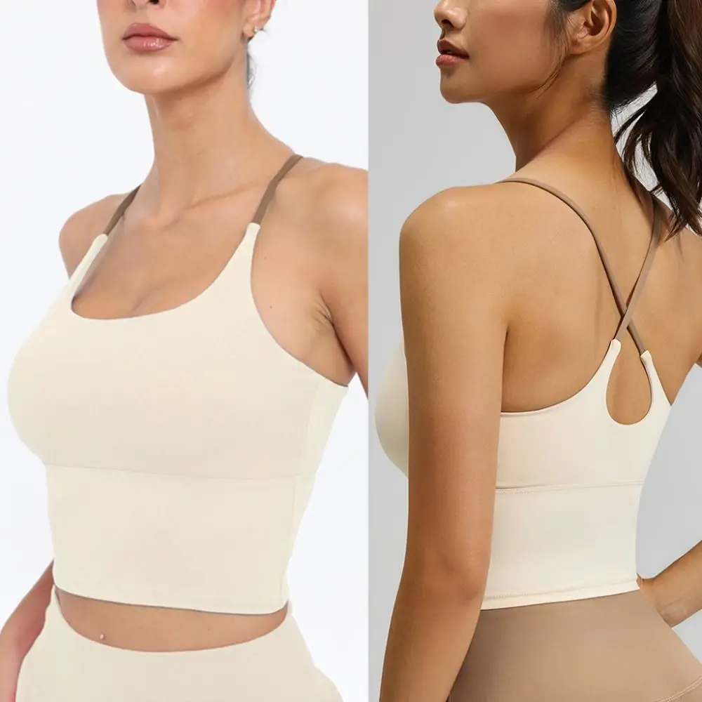 Top deportivo mujer alta elasticidad color sólido diseño cruzado - imagen 3
