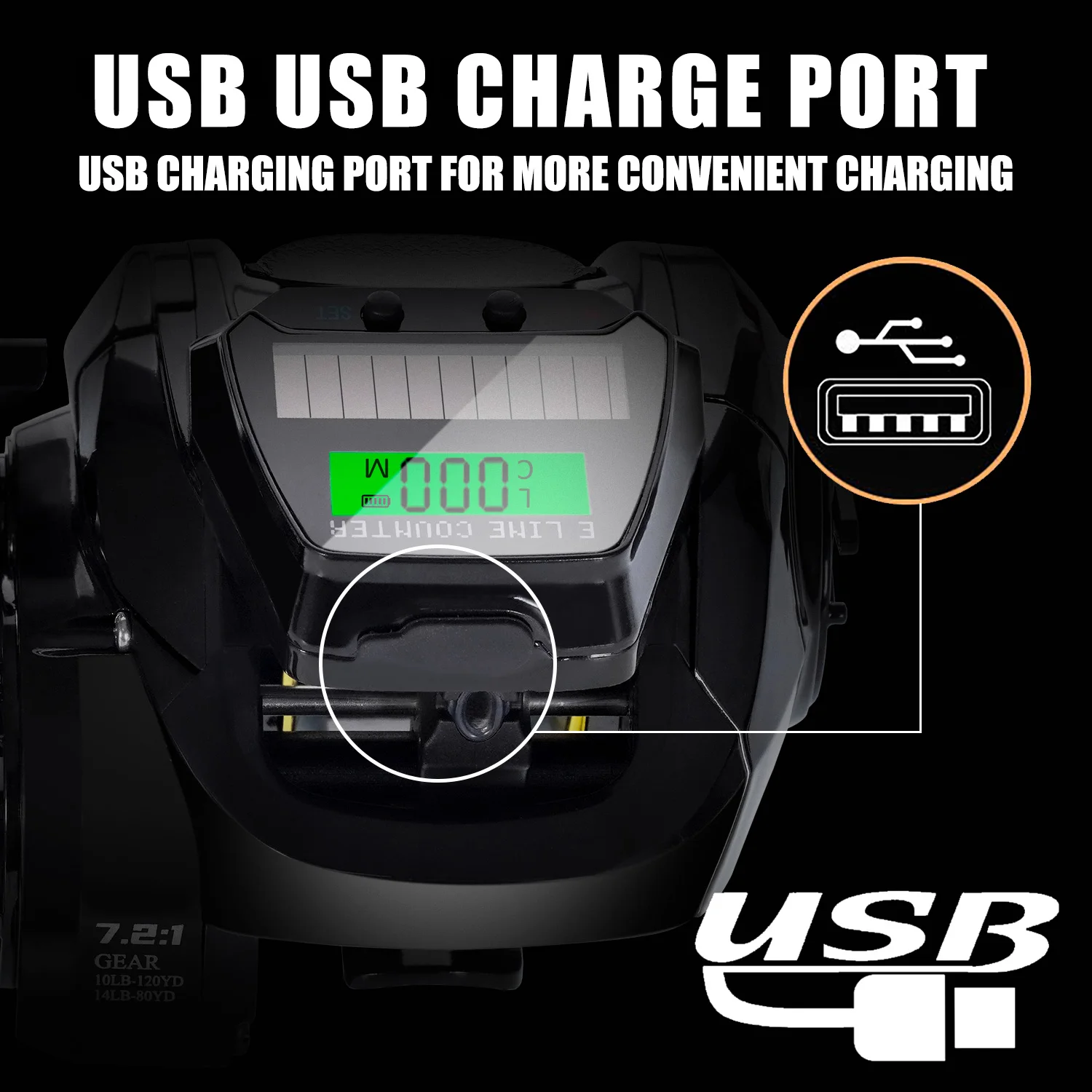 SAMOLLA Molino baitcasting solar USB pantalla grande para agua salada - imagen 2