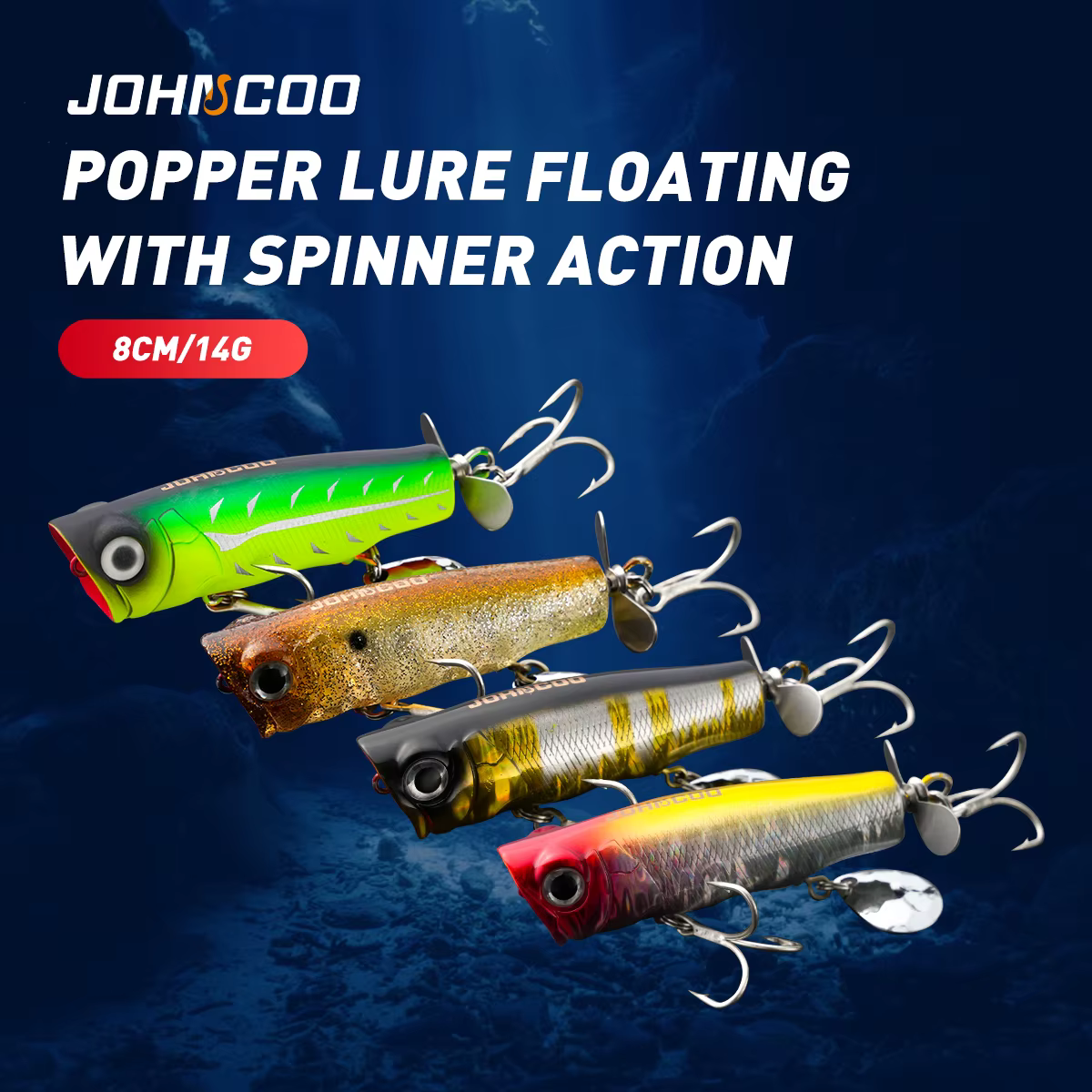 Johncoo Popper topwater para lubina con hélice – Flotante