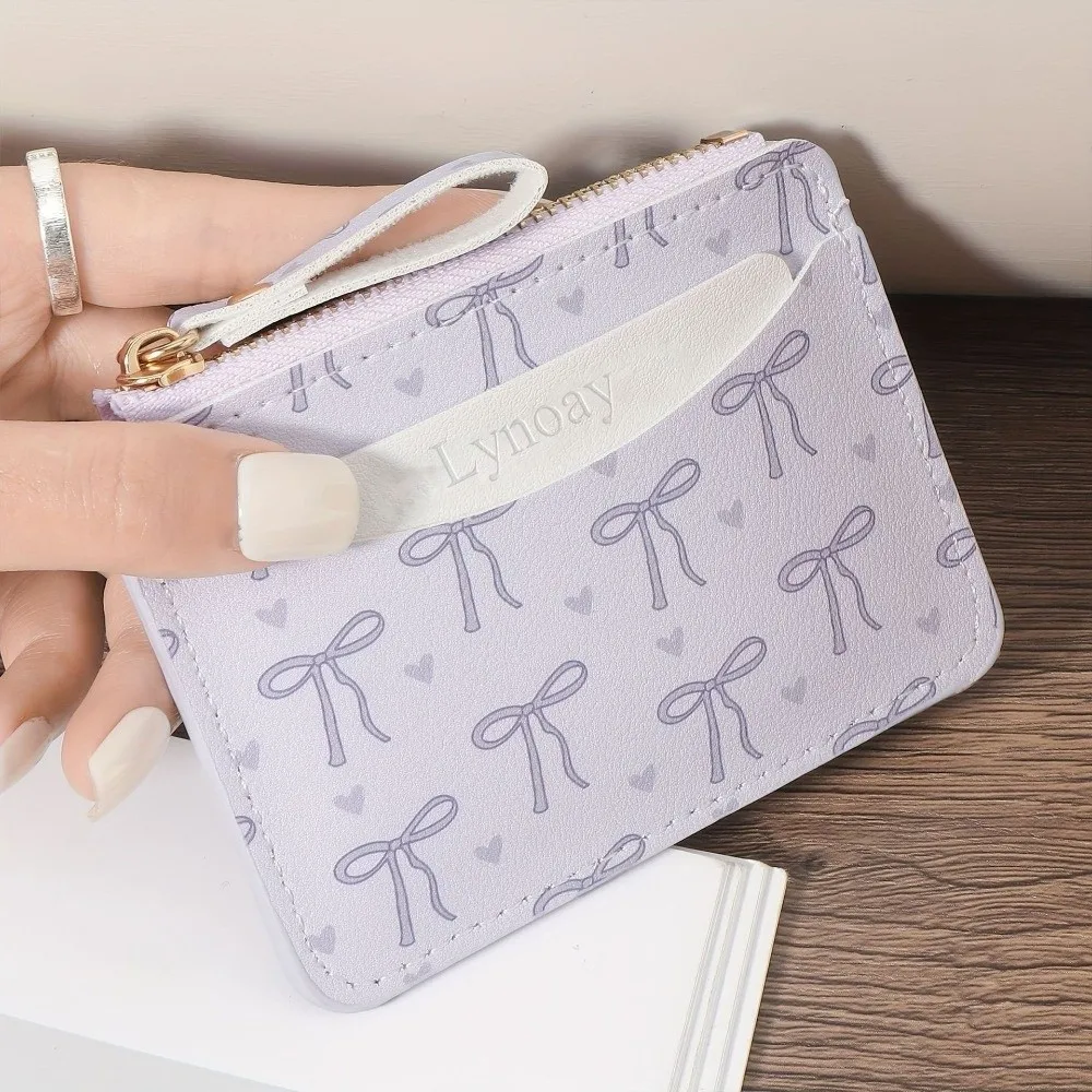 Cartera delgada de PVC con cierre y lazo para mujer y niña