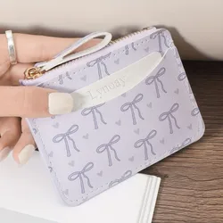 Cartera delgada de PVC con cierre y lazo para mujer y niña