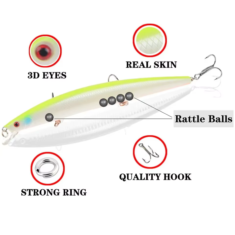 Señuelo Minnow Duro con Anzuelo Triple y Ojos 3D Biónicos - imagen 5