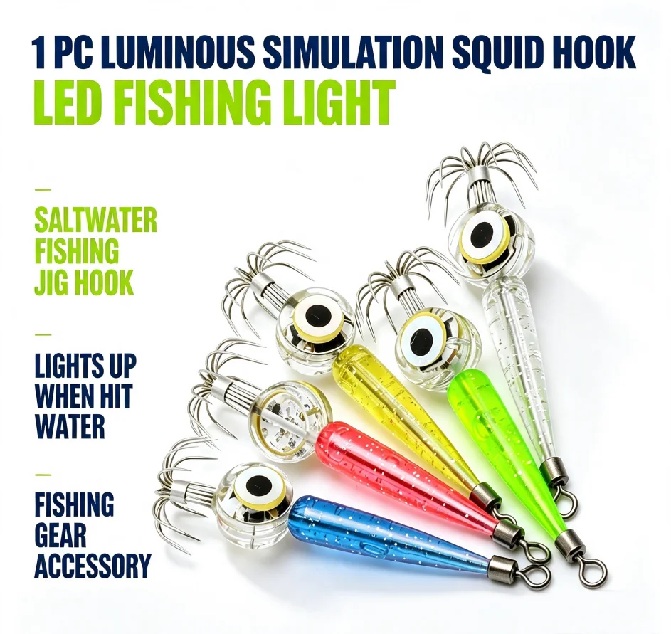 Señuelo calamar LED con anzuelo luminoso para pesca nocturna - imagen 5
