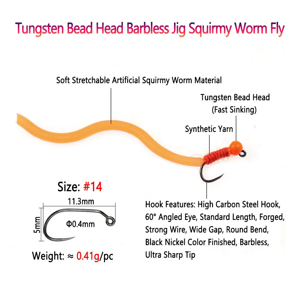 Bimoo Jig Head Tungsteno para Trucha - Jig Squirmy Worm Barbless Fly - imagen 3