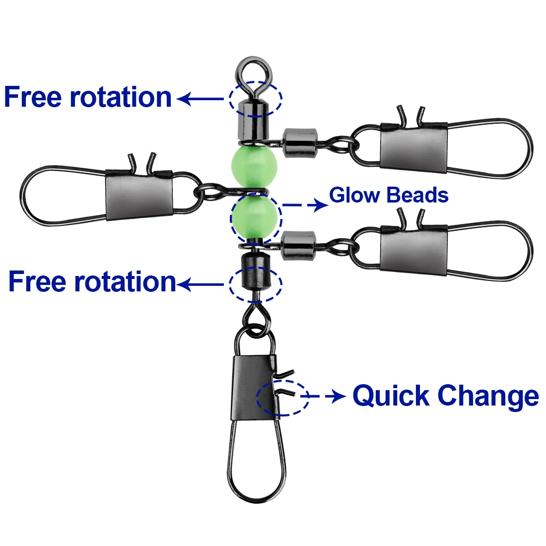Conectores en T FishTrip Professional 3 vías con cuentas luminosas - imagen 3