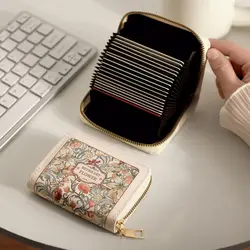Cartera de mujer de cuero PU floral de gran capacidad para tarjetas