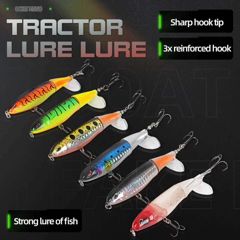 Señuelo para pesca en superficie y acción de hélice/cola