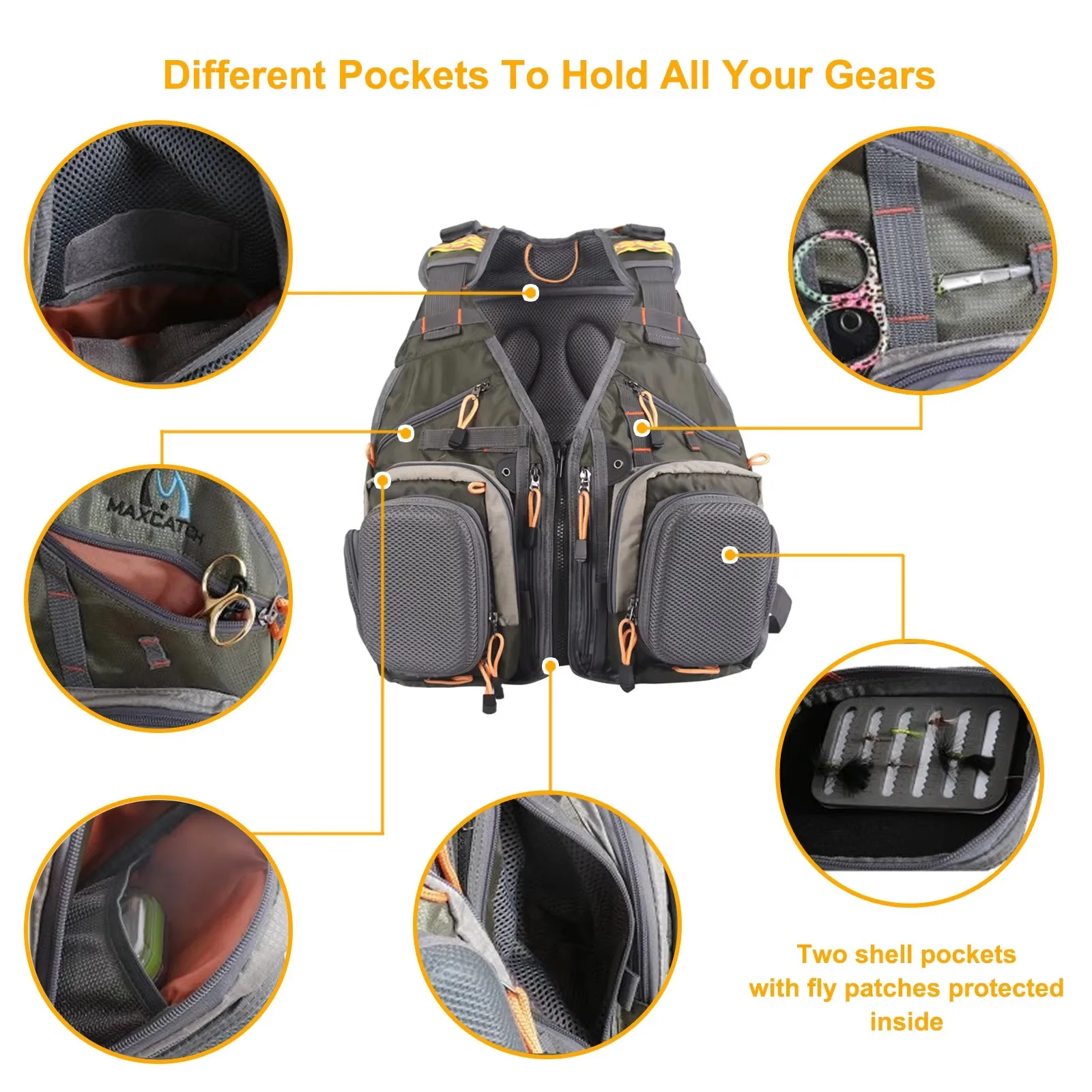 Chaleco de pesca con mosca MAXCATCH V-SBS con bolsillos multifunción - imagen 3
