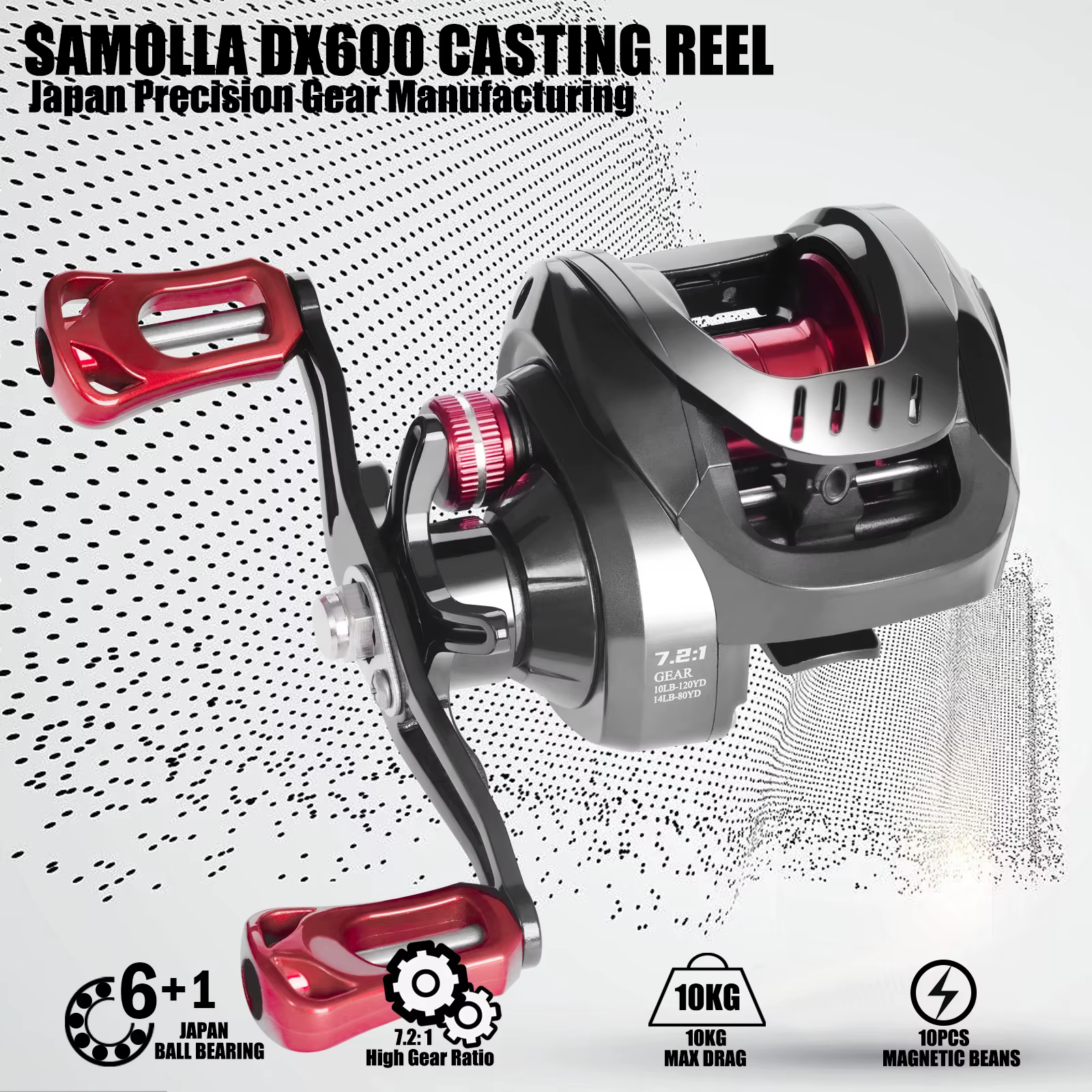 Samolla Carrete Baitcasting 7.2:1 Frenos Magnéticos y Centrífugos - imagen 5
