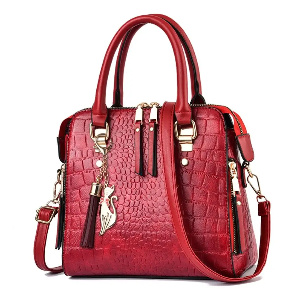 Bolso de mano de cuero PU con borlas y asa, patrón cocodrilo - imagen 4