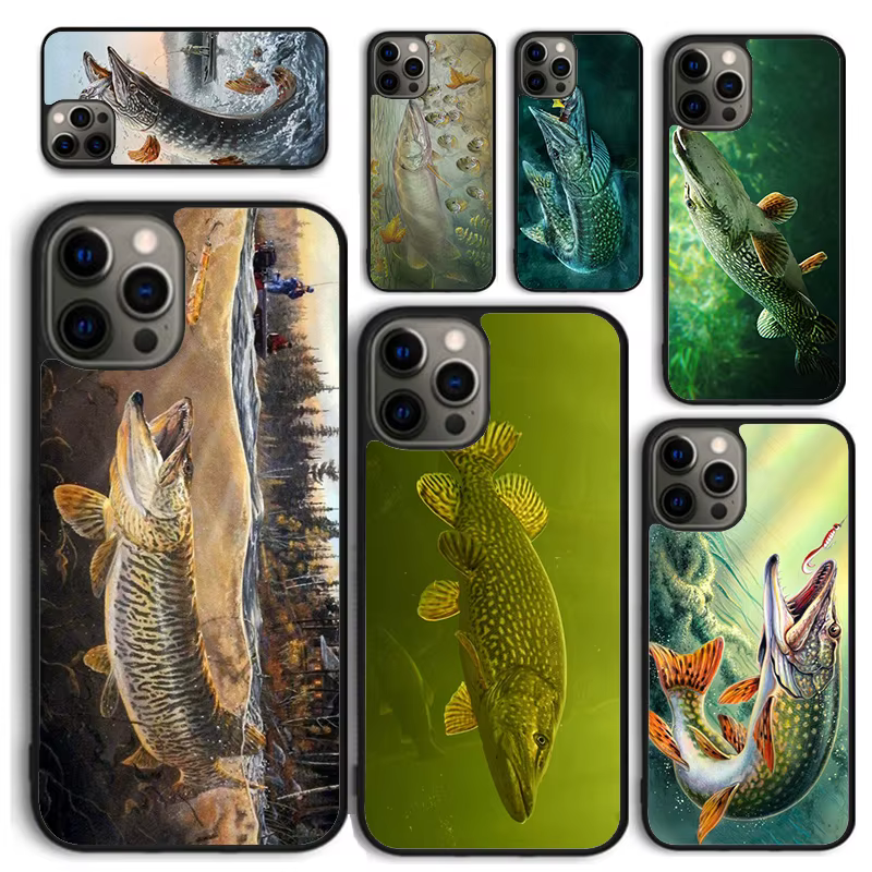 Funda giratoria para iPhone con señuelo de lucio – Carcasa pesca - imagen 5