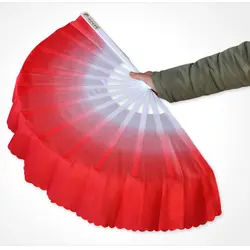 Abanico de seda rayón degradado azul y amarillo, rosa-rojo
