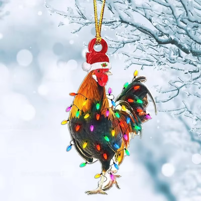 Colgante Acrílico Navideño – Gallo, Ciervo, Flamenco y León - imagen 3