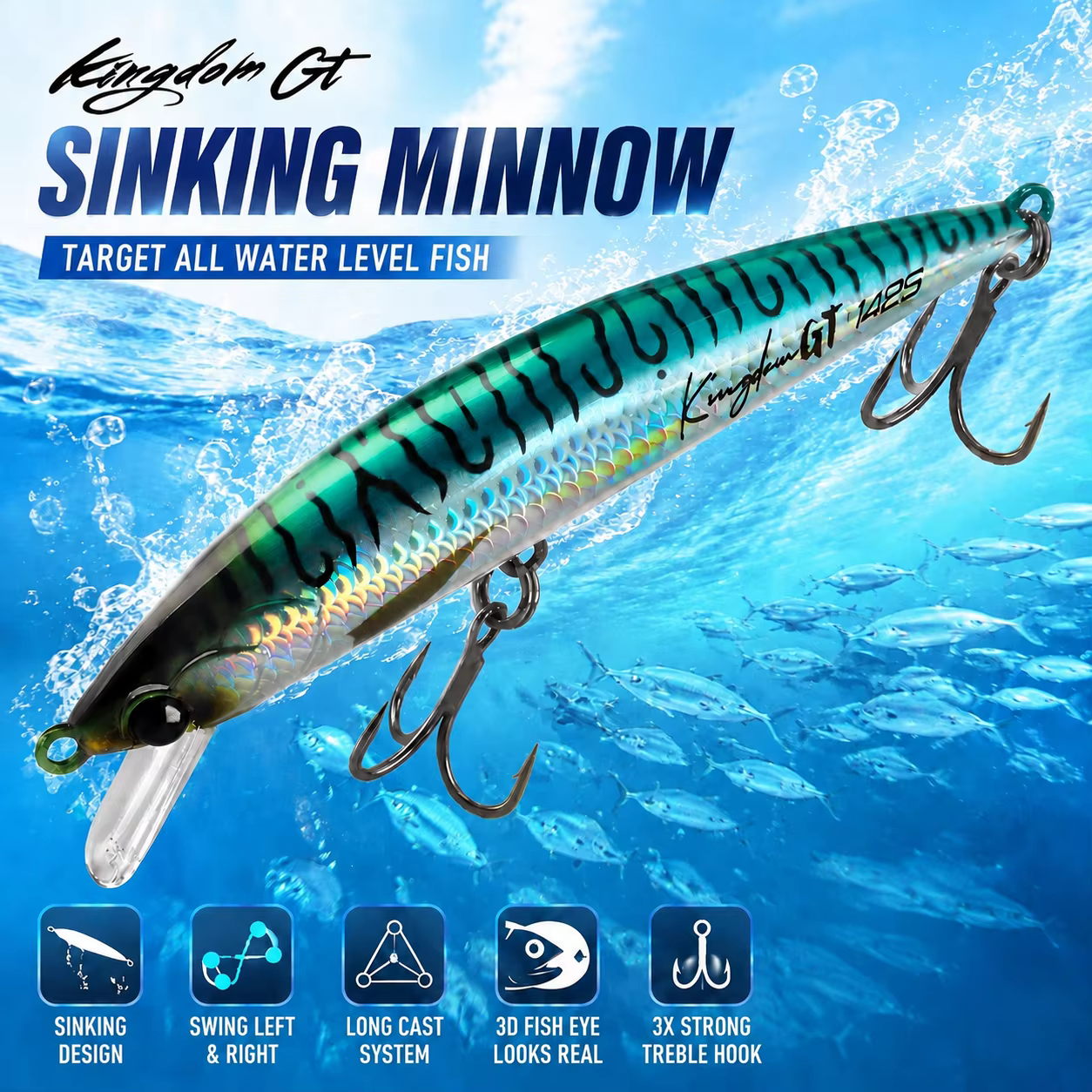 Señuelo Minnow Kingdom de Hundimiento Rápido para Agua Salada - imagen 4