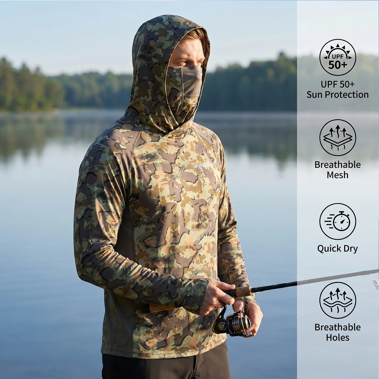 Kylebooker camiseta con capucha de pesca camuflaje manga larga UPF