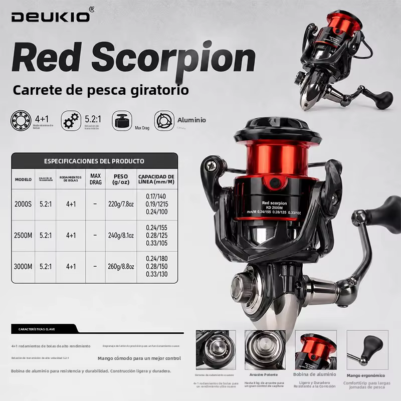 Carrete Spinning DEUKIO con Bobina Metálica para Agua Dulce y Salada - imagen 3
