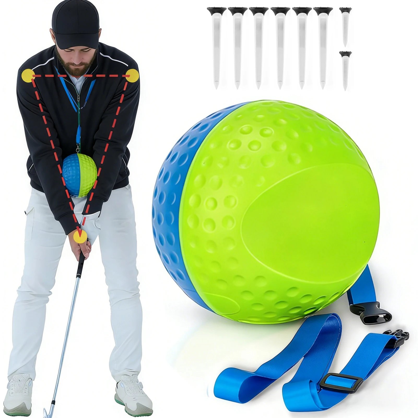 Pelota de entrenamiento de golf con tees y cordón ajustable