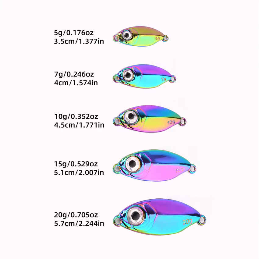 Señuelo tipo cuchara para pesca desde costa en tonos metálicos