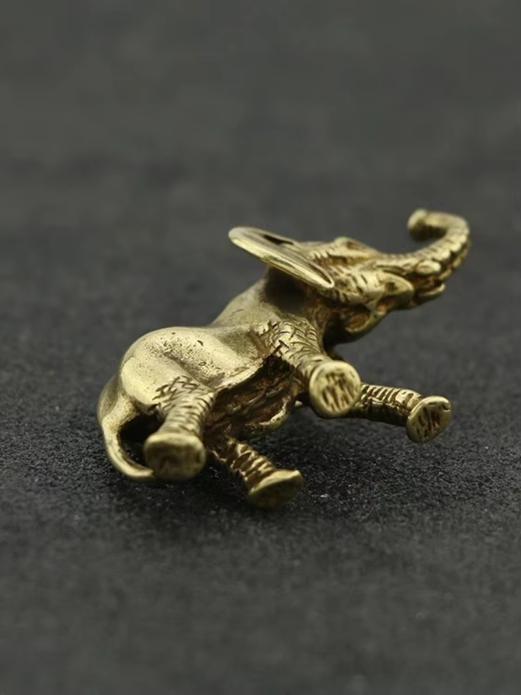 Elefante de bronce para escritorio - Mini figura decorativa de pesca - imagen 2