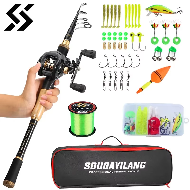 Sougayilang Kit de pesca – Caña telescópica y carrete giratorio - imagen 3