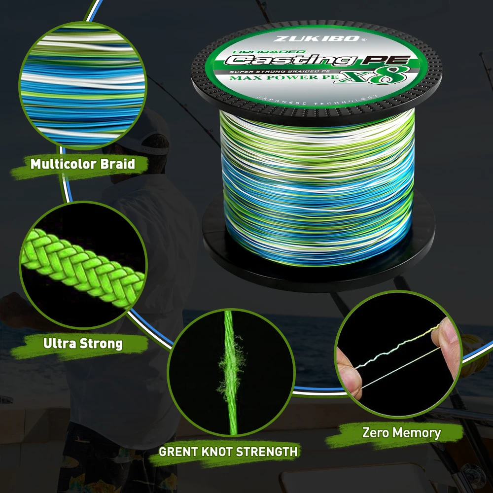 ZUKIBO Sedal trenzado multifilamento PE para carpa y agua salada - imagen 5