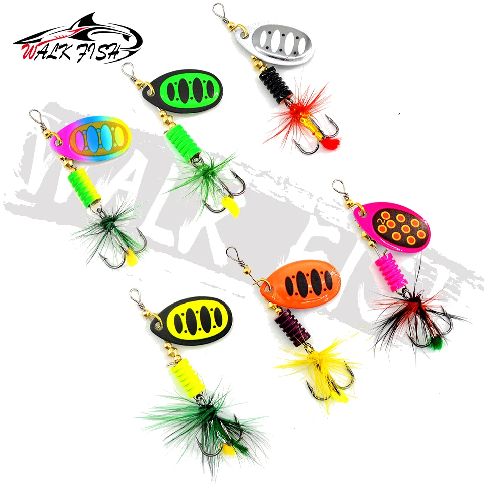Señuelo duro tipo cuchara WALK FISH con anzuelo triple emplumado